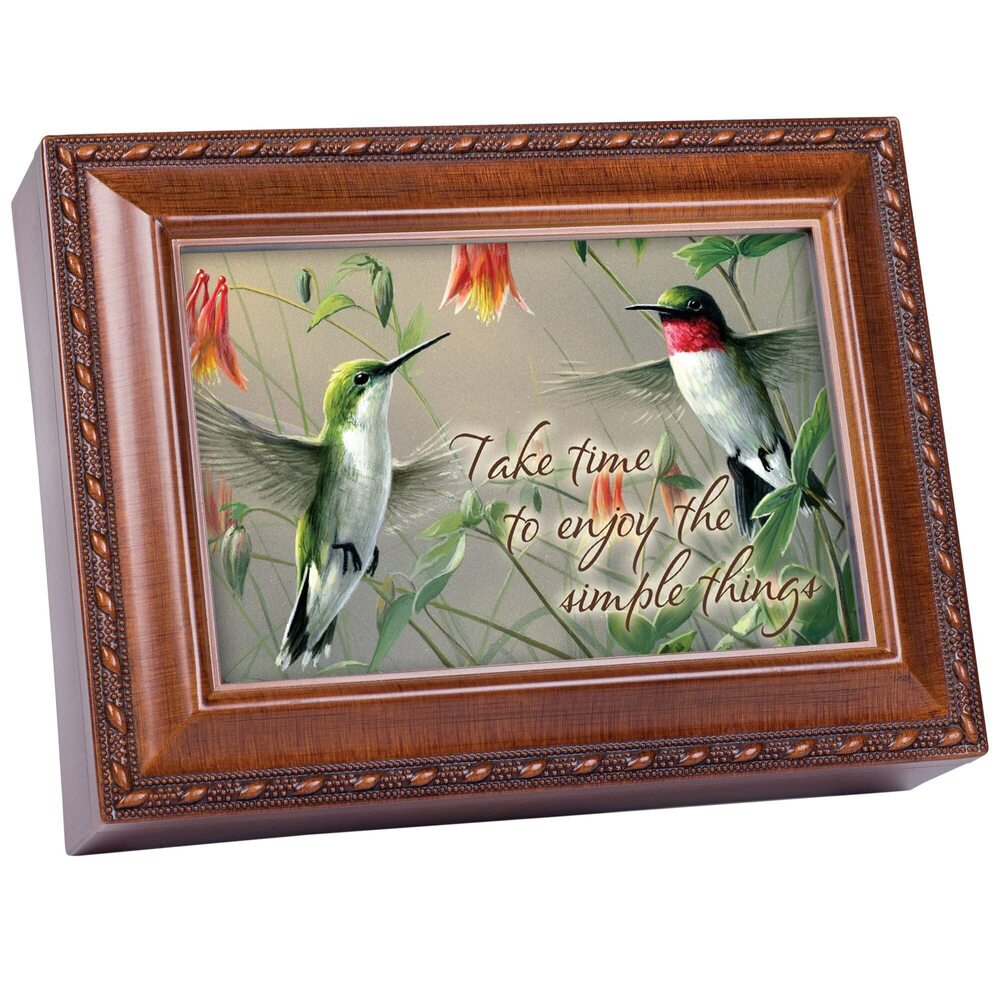 5504 Hummingbirds Simple Things Woodgrain Rope Trim Jewelry Music Box Plays